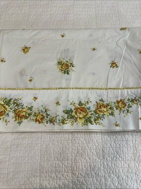 Wondercale by Springmaid Double Flat Sheet Floral Cotton Cream Yellow Rose Print